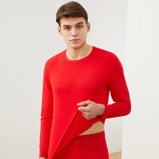 【套装】柒牌保暖内衣套装男莫代尔薄款无痕本命年结婚红色秋衣秋裤2件套	121F70080 商品图2