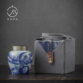 【日用百货】-宜室茶话  复古陶瓷茶叶罐双层锡盖密封罐