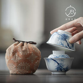 【日用百货】-宜室茶话  仿古手绘青花竹子盖碗茶杯套装