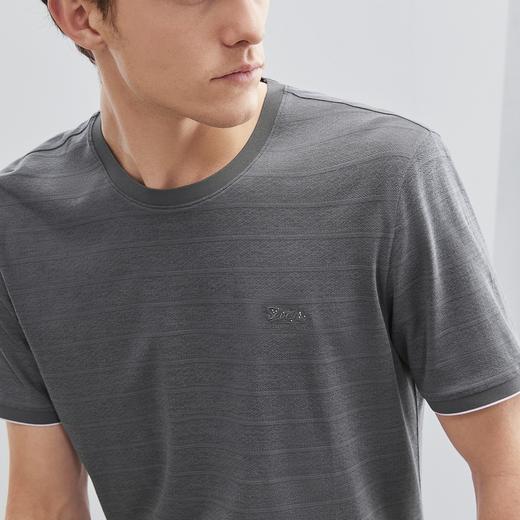 【含桑蚕丝】柒牌短袖T恤男夏季新款提花暗条纹休闲体恤上衣	124T71680 商品图2