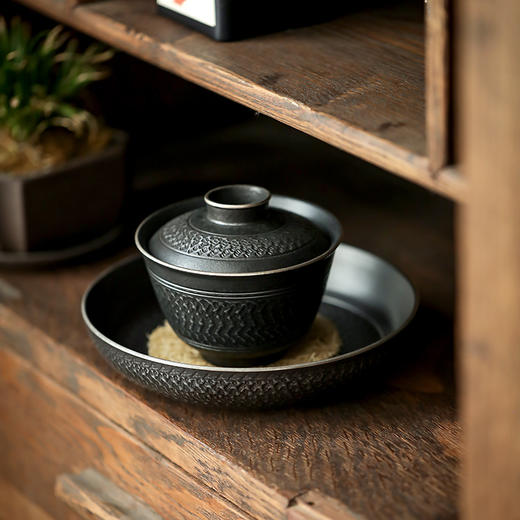 黑玄 黑陶盖碗陶瓷泡茶碗功夫茶具粗陶大号中式复古手抓盖碗 商品图2