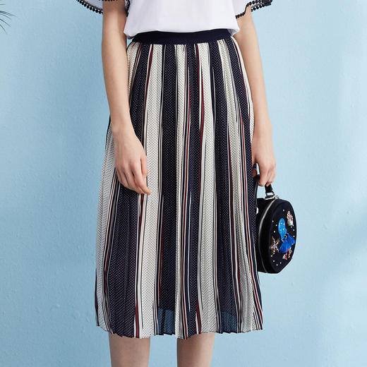 欧芮儿 2018夏装预售修身显瘦百搭条纹半身裙女中长款 商品图3