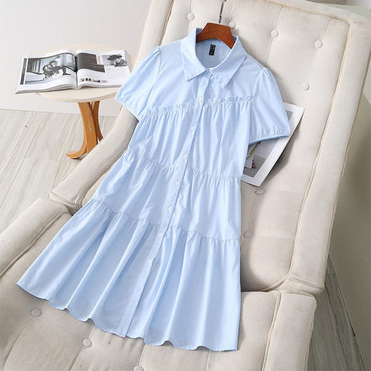 奢姿2025夏装新款胖妹妹大码女装气质泡泡袖翻领温柔风连衣裙6632809061 商品图7