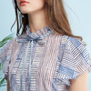 欧芮儿2019夏装新款蝴蝶结小衫衬衣女荷叶袖条纹雪纺衫女短袖 商品缩略图2