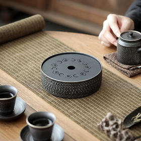 黑玄排水储水茶盘陶瓷大号干泡黑陶茶海壶承圆形干泡茶台茶具茶盘