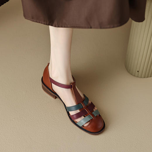 夏季新款，里外全皮拼色一字扣凉鞋YX-A956 商品图6