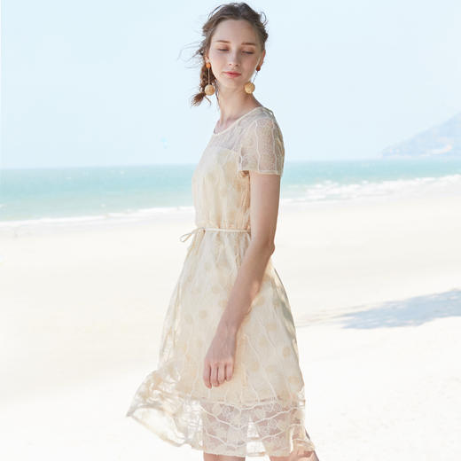 欧芮儿夏装2019新款女装智熏裙法式桔梗裙高腰连衣裙中长款气质 商品图0