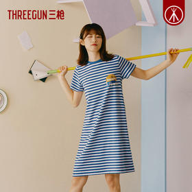 Threegun三枪 【彩条水柔棉】圆领短袖女士家居裙睡裙-70488A011
