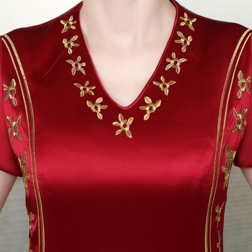 复古喜婆婆礼服，醋酸改良敬酒短袖红色夏新长款旗袍HYX-23-193 商品图3