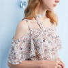 欧芮儿2017新款荷叶边短袖碎花露肩雪纺衫女 商品缩略图2