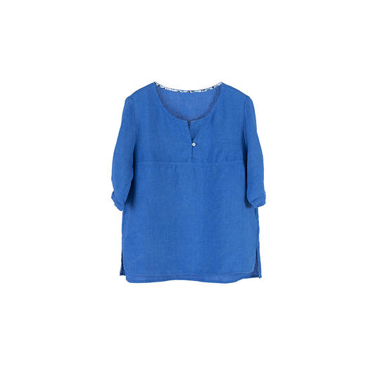 绽放旅行女装360+182朵/文艺短款v领分割短袖小衫亚麻短袖衬衫女百搭 商品图4