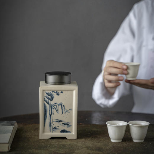 【日用百货】-宜室茶话  复古陶瓷茶叶罐双层锡盖密封罐 商品图3