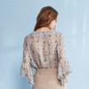 欧芮儿 2018夏装新款女装宽松V领蝴蝶结荷叶边喇叭袖碎花雪纺衫女 商品缩略图1