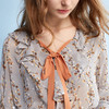 欧芮儿 2018夏装新款女装宽松V领蝴蝶结荷叶边喇叭袖碎花雪纺衫女 商品缩略图2