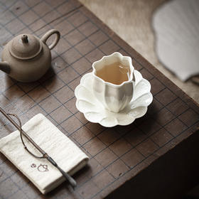 【日用百货】-宜室茶话  草木灰浮雕梅兰竹菊花瓣杯垫茶杯托