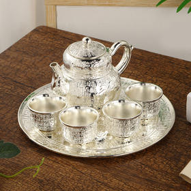 【日用百货】99古典银色茶具套装家居客厅茶居室创意摆件送礼佳品托盘金属制品