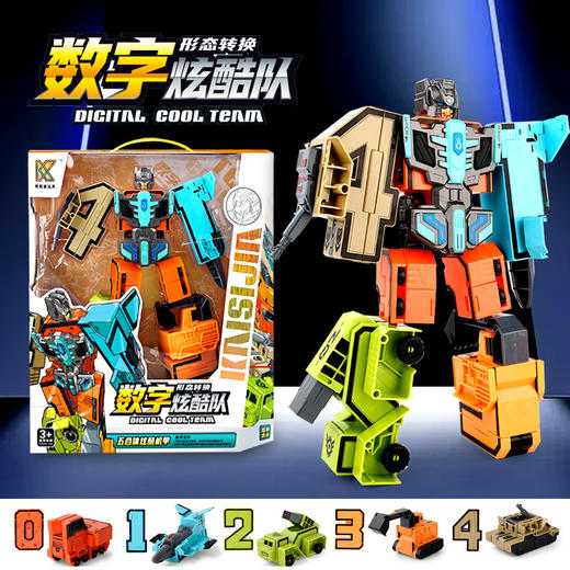 【捡漏价39.9元/3个】大号儿童数字变形玩具机器人，炫酷，形状可转换，学习玩乐两不误，多种造型，随心变换，数字0-9可拼装，合体套装，益智男孩玩具-SH 商品图1