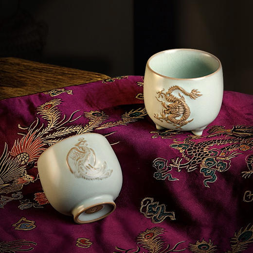 雅器｜东道汝窑·龙凤呈祥对杯礼（天青） 商品图3