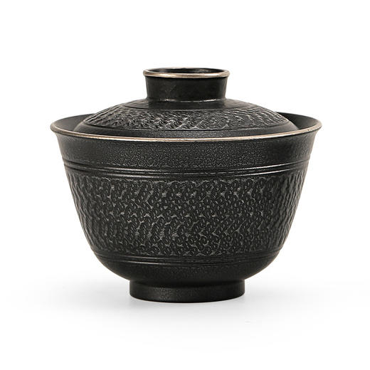 黑玄 黑陶盖碗陶瓷泡茶碗功夫茶具粗陶大号中式复古手抓盖碗 商品图3