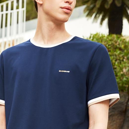 【3A抗菌2A防螨】柒牌短袖T恤男夏季薄款运动休闲撞色圆领体恤衫	124T71850 商品图1