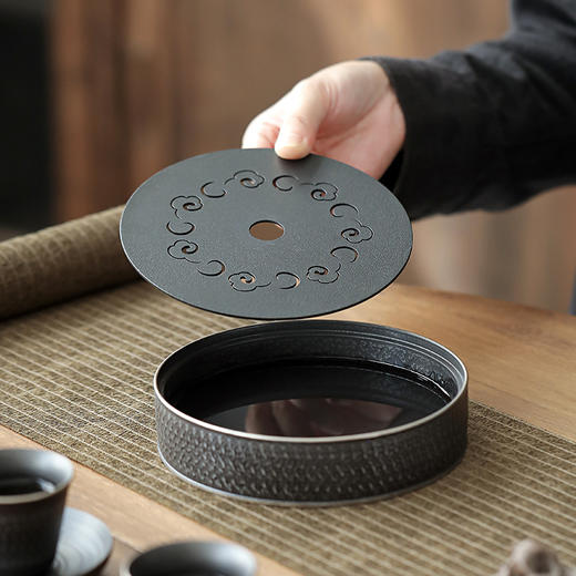 黑玄排水储水茶盘陶瓷大号干泡黑陶茶海壶承圆形干泡茶台茶具茶盘 商品图6