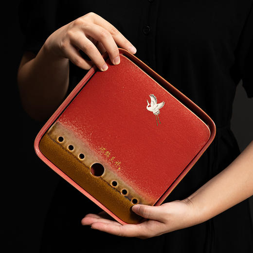 宫墙红蓄水茶盘红色干泡盘结婚茶盘喜庆大红色圆形新娘嫁妆用品 商品图3