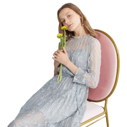 欧芮儿2019夏装新款网纱拼接喇叭袖蕾丝连衣裙女中长超仙a字裙 商品图3