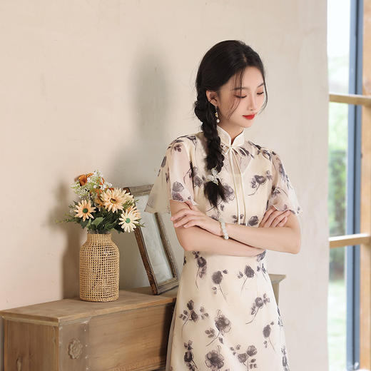 夏季新款，日常出游民国风文艺轻薄遮肉连衣裙少女款女改良旗袍XL-23201 商品图3