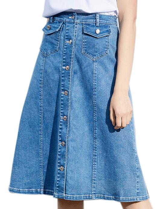 欧芮儿夏装2019新款女装牛仔半身裙女中长款a字裙高腰显瘦女裙 商品图3