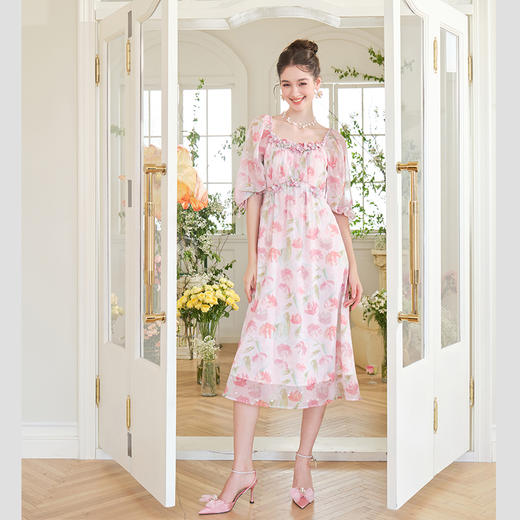 BeQueenStory【盈盈桃花】轻奢气质时尚优雅碎花显瘦连衣裙夏季 商品图3
