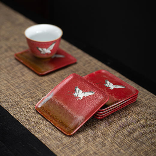 宫墙红中式方形杯垫陶瓷功夫茶具配件茶道茶艺茶台轻奢茶桌隔热垫 商品图2