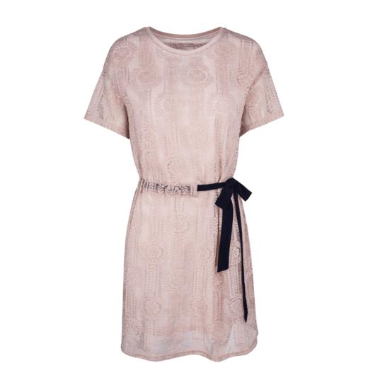 欧芮儿2019夏装新收腰显瘦藕粉色镂空蕾丝连衣裙女中长款甜美裙子 商品图3