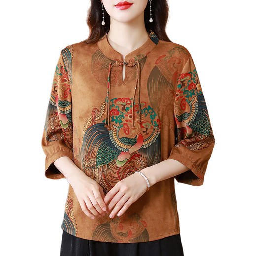 国风印花尚宽松大码小衫七分袖雪纺衫QYM- FL-2322-L 商品图4