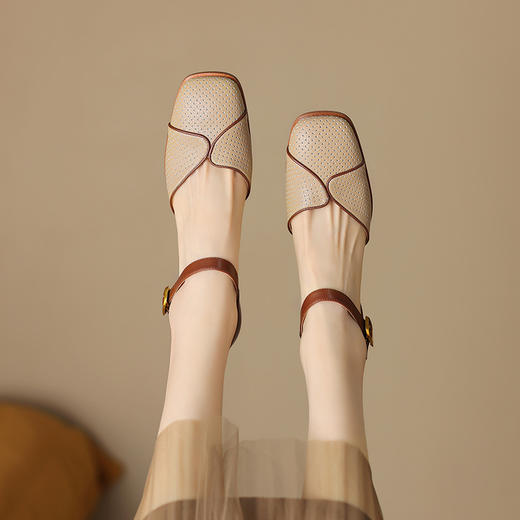 夏季新款，复古头层粒面透气孔牛皮里外全头层真皮包头中空凉鞋NJMK-K620 商品图6