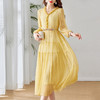 QS-82393938真丝连衣裙女2023新款夏季法式V领双绉收腰黄色桑蚕丝过膝中长裙 商品缩略图2