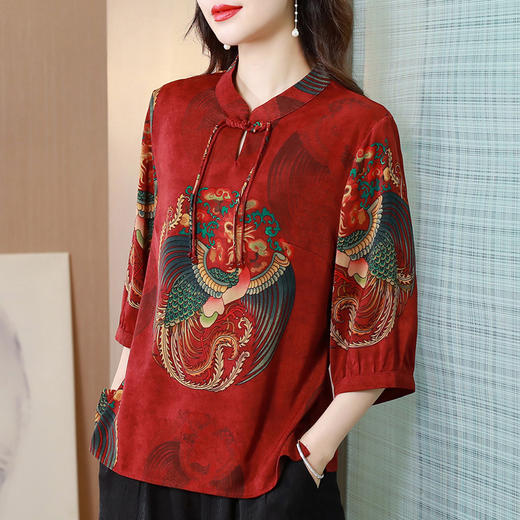 国风印花尚宽松大码小衫七分袖雪纺衫QYM- FL-2322-L 商品图2