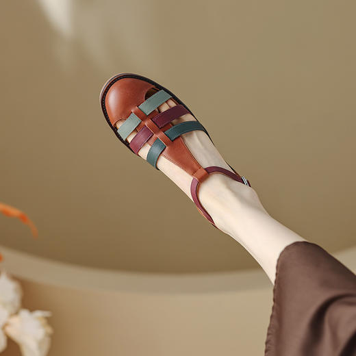 夏季新款，里外全皮拼色一字扣凉鞋YX-A956 商品图1