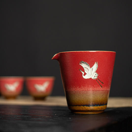 宫墙红公道杯功夫茶具配件陶瓷茶海新中式匀茶器分茶器礼盒装红色 商品图2