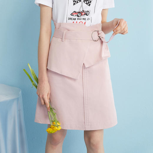 2018夏收腰气质拼接a字短裙子显瘦粉色半身裙女*[] 商品图3