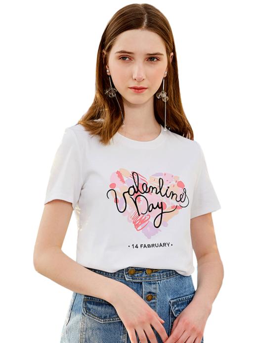 欧芮儿2019新款女装夏装爱心图案t恤女短袖宽松上衣女字母印花 商品图3