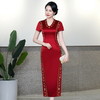 复古喜婆婆礼服，醋酸改良敬酒短袖红色夏新长款旗袍HYX-23-193 商品缩略图0