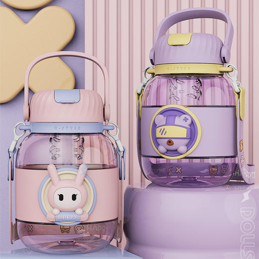 大肚子水杯儿夏季吸管杯大容量塑料水杯户外运动水壶吨吨桶 商品图0