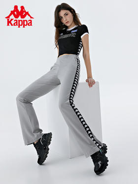 Kappa卡帕串标复古运动裤女潮流喇叭裤显高长裤休闲卫裤KPDFBAK50X