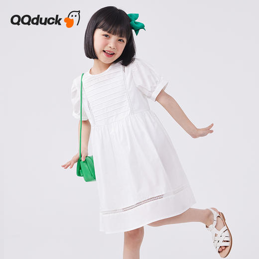 【120-165】【可可鸭】女童连衣裙镂空泡泡袖公主裙短袖纯棉裙子可可鸭（100%棉） 商品图4