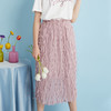2018夏收腰显瘦粉色羽毛流苏百褶半身裙女中长款 商品缩略图0