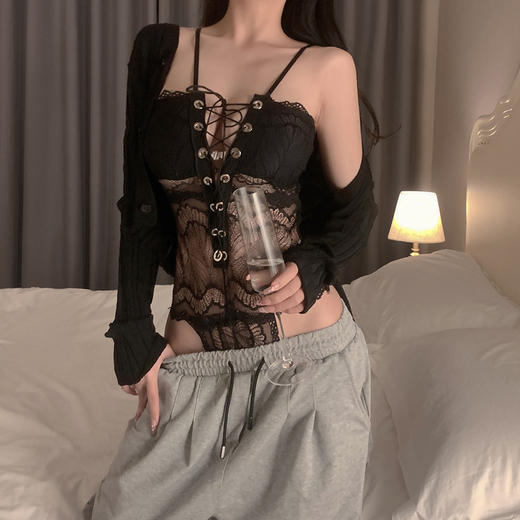 【性感妩媚！性感睡衣透明情趣内衣蕾丝连体服】蕾丝舒适透气，展现身材曲线，更好的展现自己的一面，衣服免脱开裆制服制服套装镂空粉丝专属 商品图2