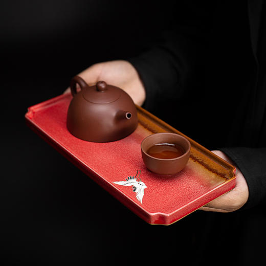 宫墙红干泡盘家用茶具喜字盘长方盘水果盘糕点盘陶瓷餐具婚庆茶盘 商品图2