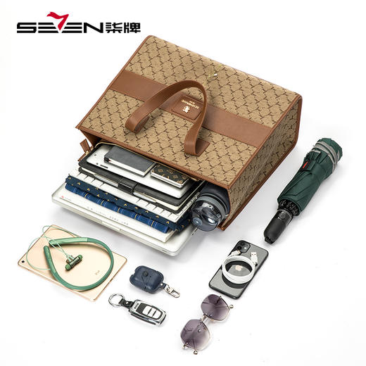 柒牌男士商务公文包新款时尚复古提花大容量卡其色手提电脑包	124P70190 商品图1