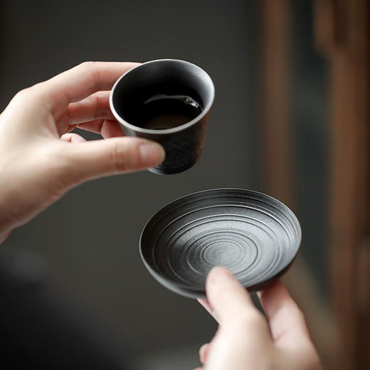 黑玄复古黑陶茶杯陶瓷杯垫茶杯子隔热垫隔热中式创意陶瓷茶道配件 商品图0