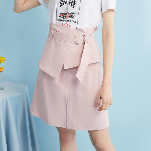 2018夏收腰气质拼接a字短裙子显瘦粉色半身裙女*[] 商品图0